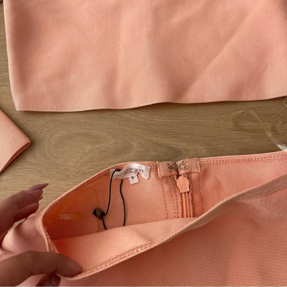 NWT Mistress Rocks Coral Peach Bandage Bodycon Skirt and Top Set Size Small - Picture 4 of 7